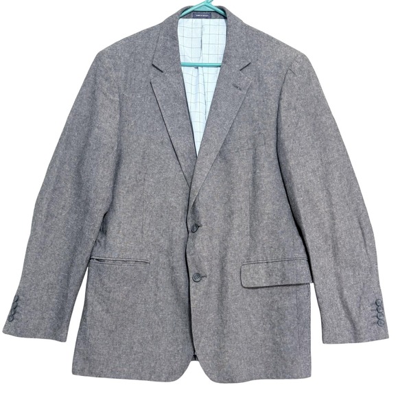 Stafford Blazer Mens 44 Regular Gray Classic Fit Linen Cotton Two Button Vented - Picture 1 of 12